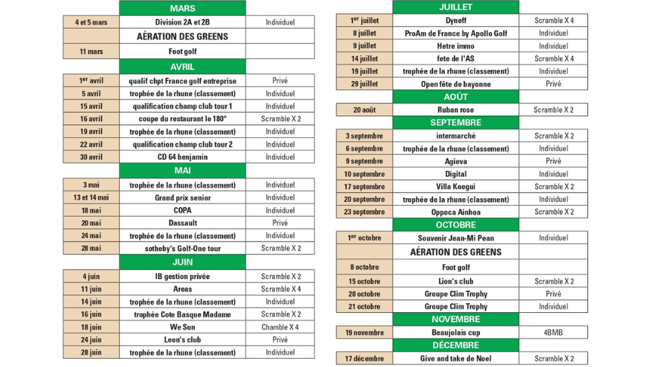 Calendrier des compétitions